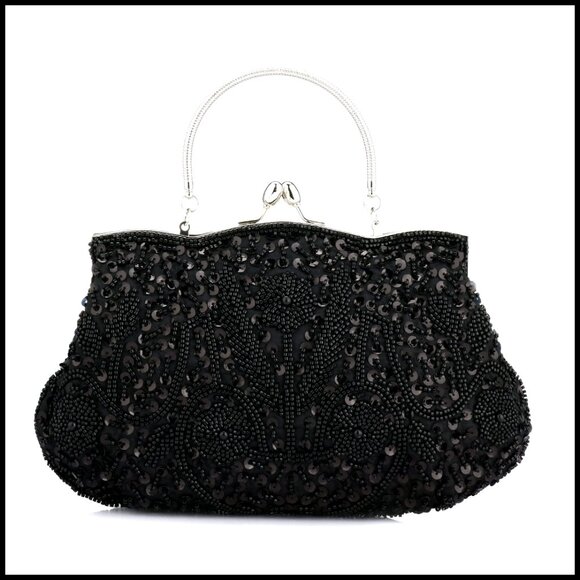 Vintage Beaded Sequin Evening Clutch Purse Floral Retro Wedding Party Bag